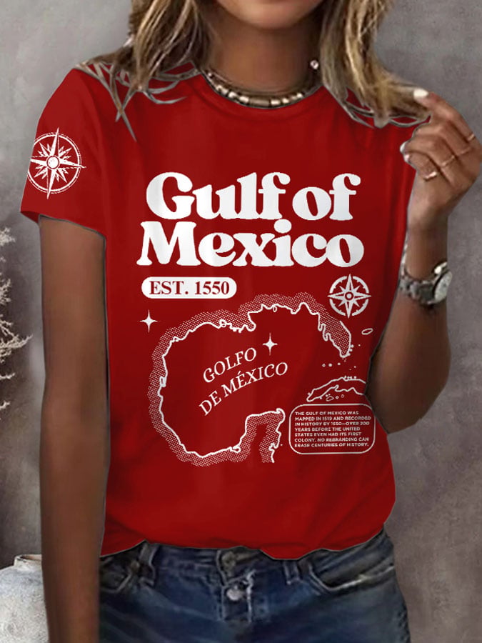 Women's Gulf Of Mexico Print Round Neck T-Shirt