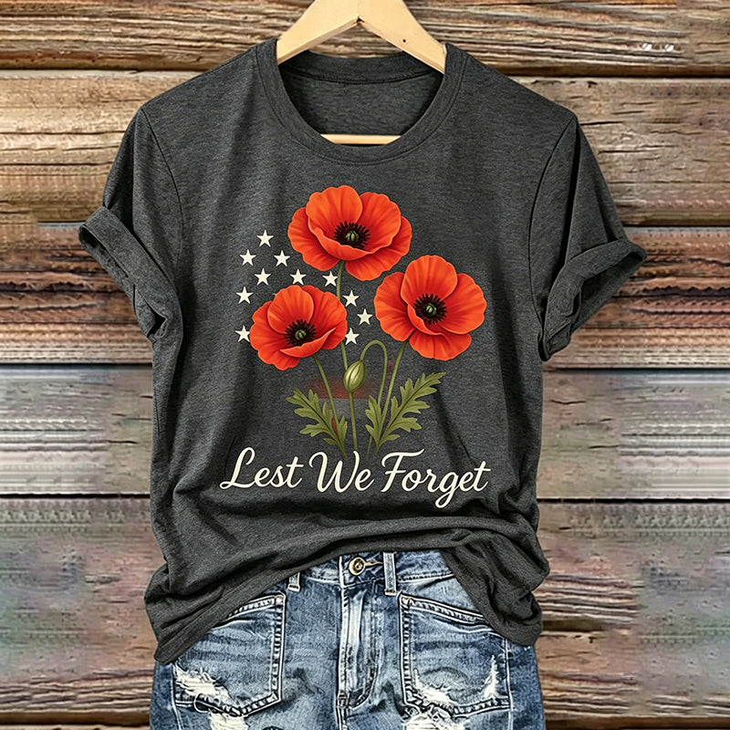 Women's Memorial Day Poppy Art Printed T-Shirt