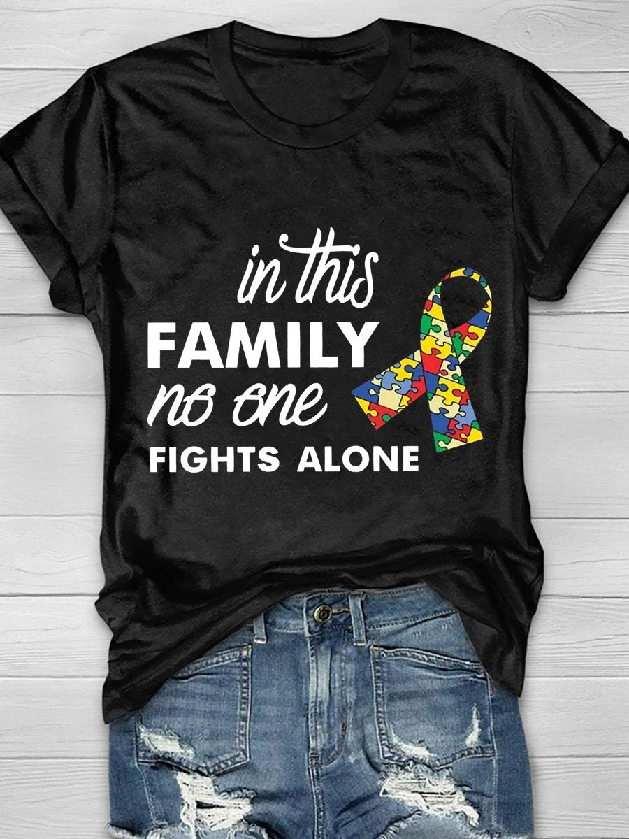 Women's In This Family No One Fights Alone Casual Print T-Shirt