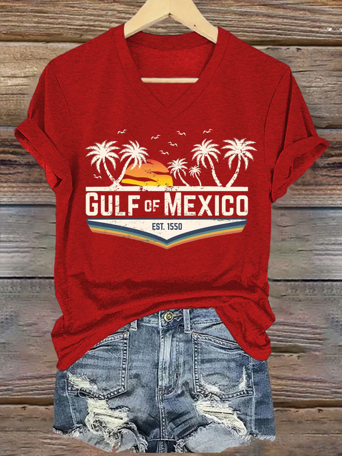 Women's Gulf Of Mexico Printed V Neck T-Shirt