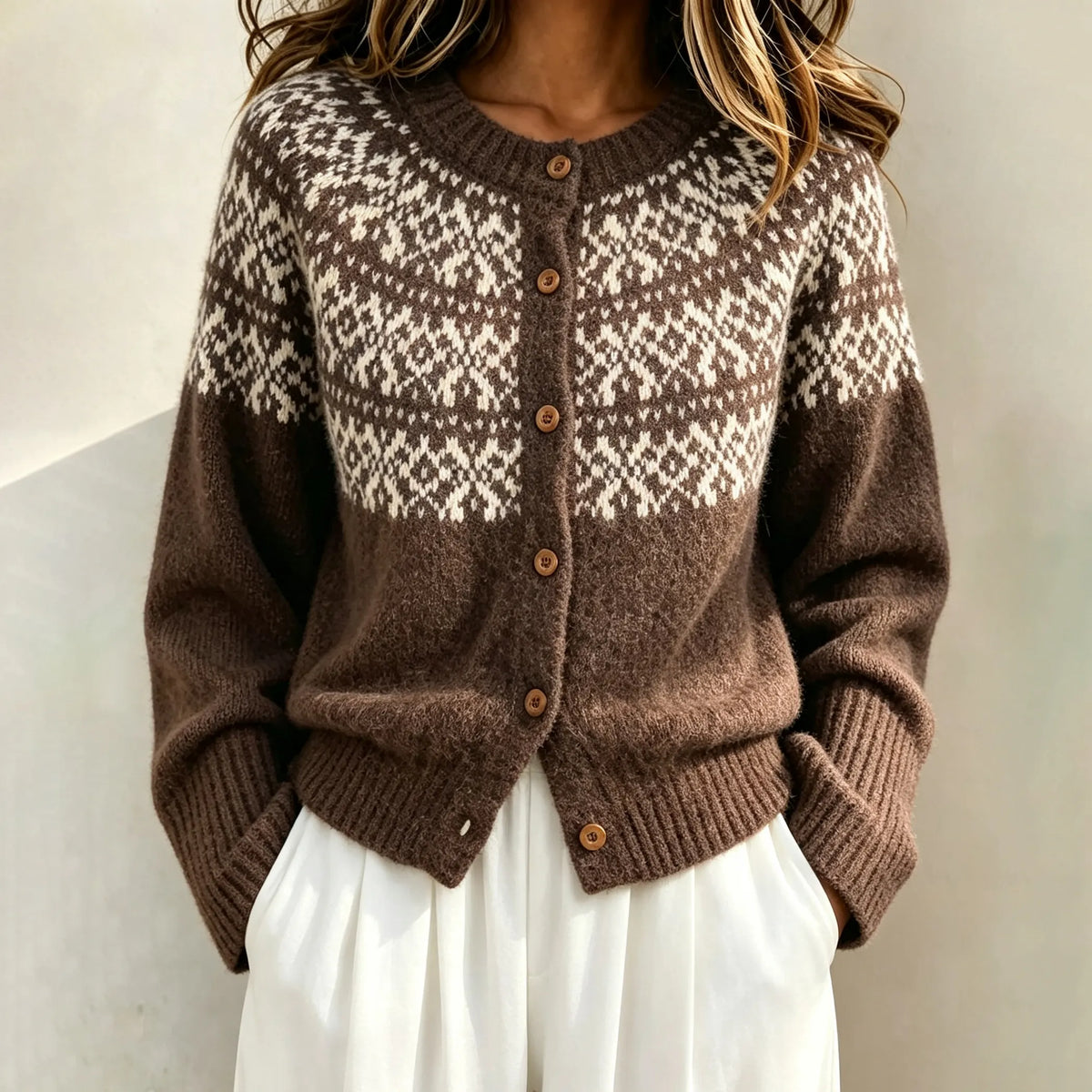 Women's Fair Isle Geometric Ethnic Pattern Knit Cardigan