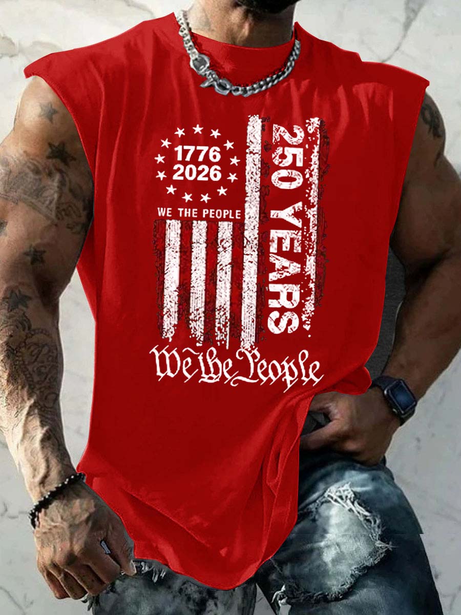 We The People 250 Years Pattern Round Neck 100% Cotton Tank Top