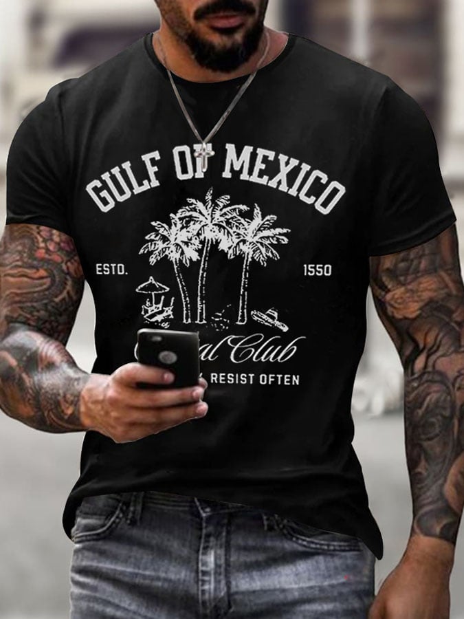 Men'S Retro Gulf Of Mexico Social Club Stay Salty Resist Often Est 1550 Printed Casual Crew Neck T-Shirt