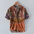 Men's Retro Ethnic Pattern Prints Linen Blend Short-sleeve Shirt