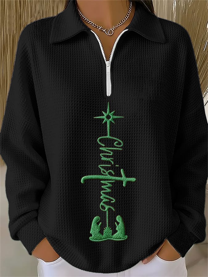 Women's Christmas Faith Print Waffle Chain Top