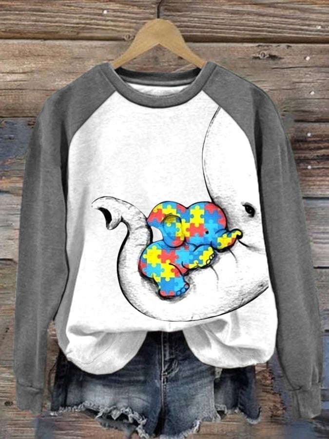 Women's  Autism Awareness Print Long Sleeve Sweatshirt