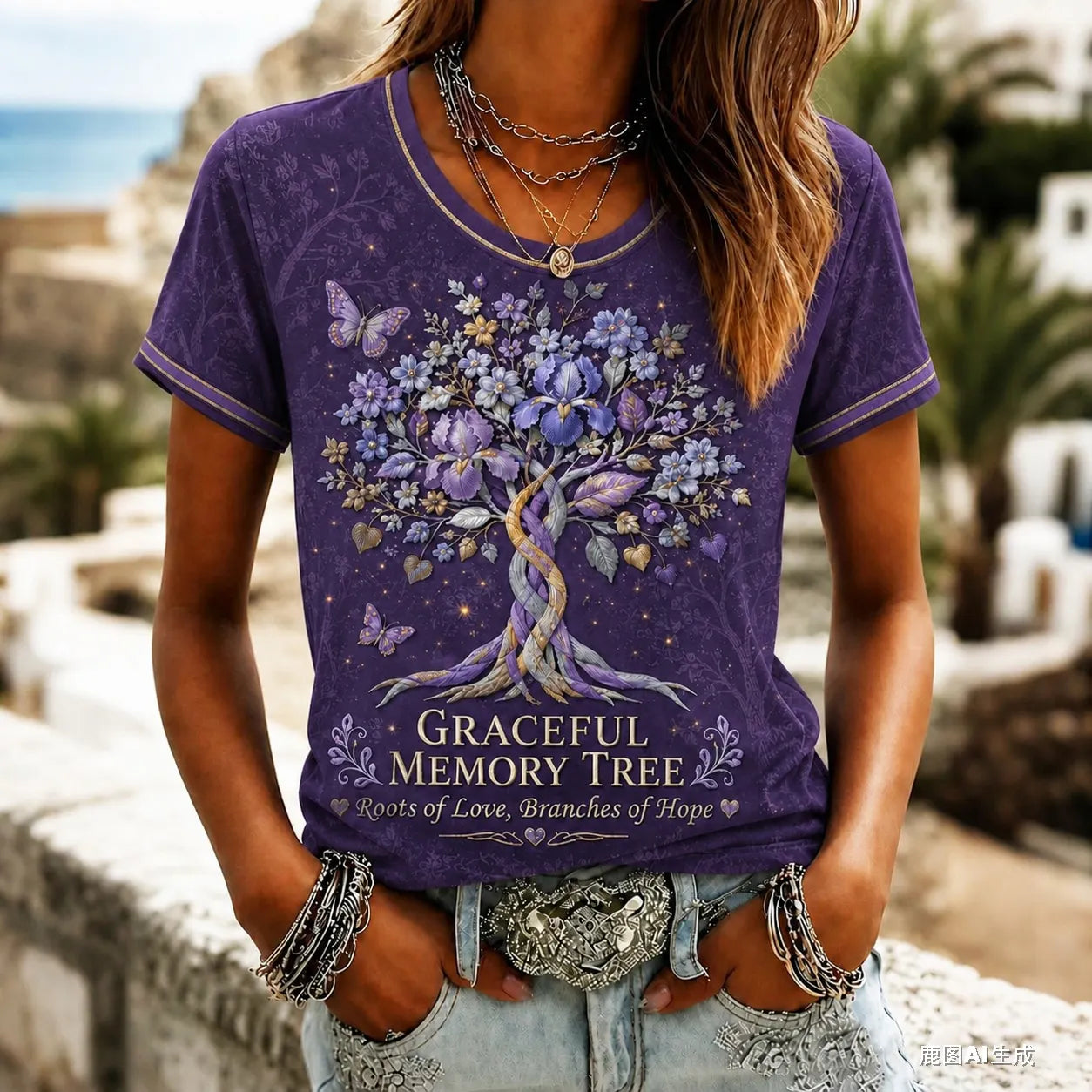 Women's Alzheimer's Awareness Memory Tree Art Printed T-shirt