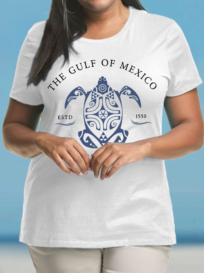 Women's Plus Size Gulf Of Mexico Print Crew Neck T-Shirt
