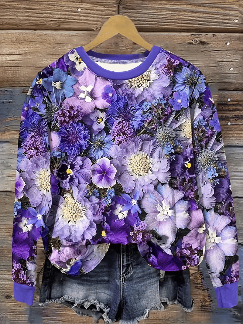 Women's Alzheimer'S Purple Flowers Print Casual Sweatshirt
