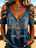 Women's Western Independence Day Eagle 1776-2026 Printed T-shirt-2