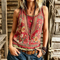 Women's Retro Floral Pattern Crew Neck Tank Top