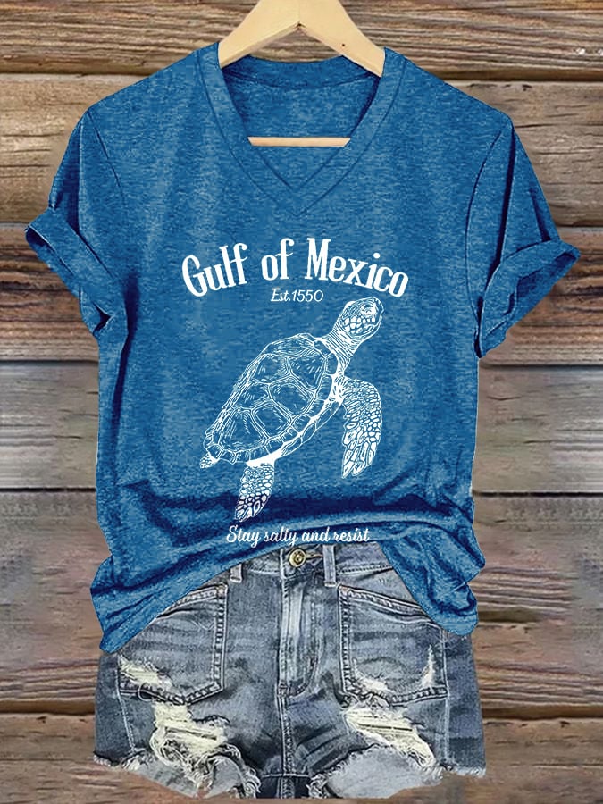 Women's Retro Gulf Of Mexico Stay Salty And Resist Est 1550 Print T-Shirt