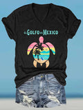 Women's Retro Golfo De Mexico Sea Turtle Print T-Shirt
