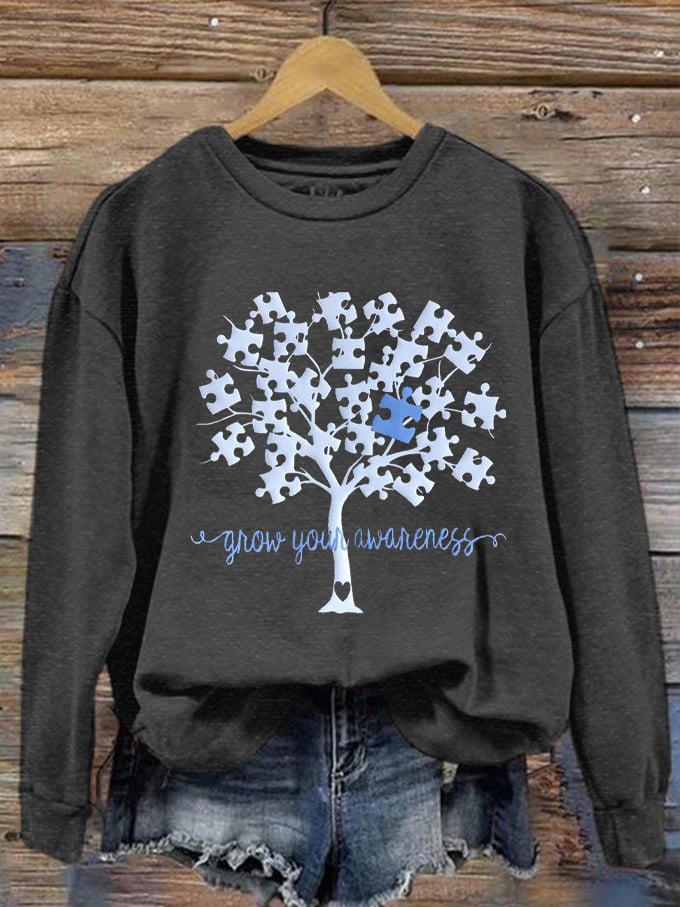 Women's Grow Your Awareness Tree of Life Autism Print Sweatshirt