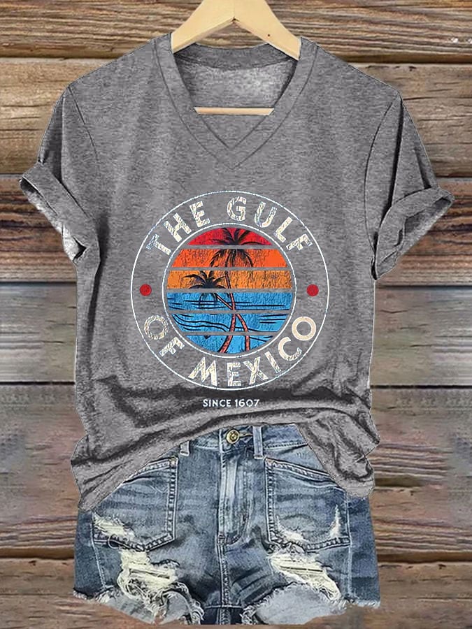 Women's Gulf of Mexico Print V-Neck T-Shirt