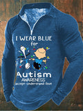 Men'S V-Neck Autism Awareness I Wear Blue For Autism Print Casual T-Shirt
