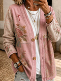 Women's Color-Block Cardigan with "Faith" Cross Print