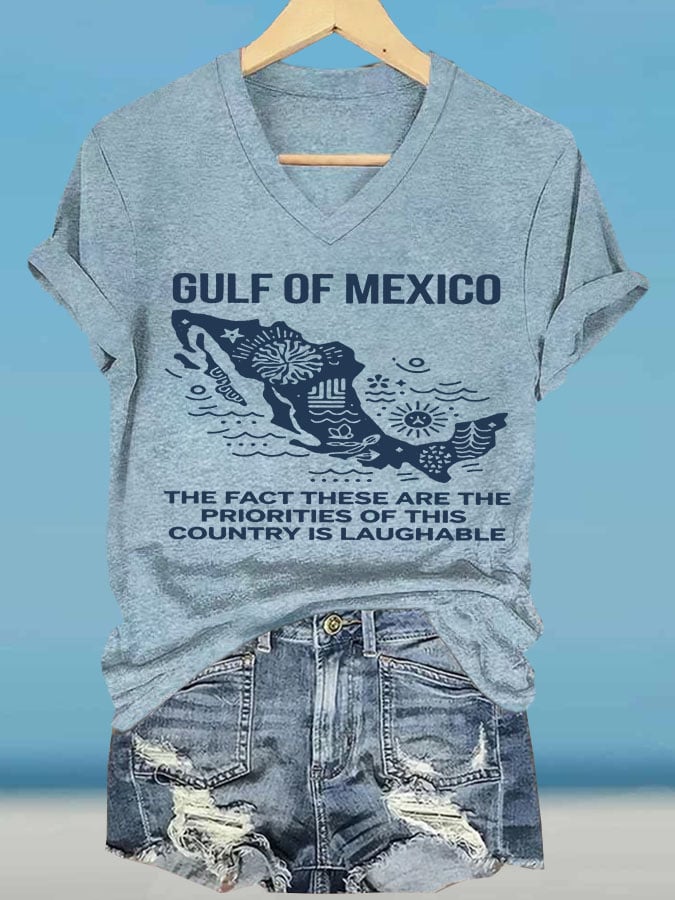 Women's Gulf Of Mexico Printed V Neck T-shirt