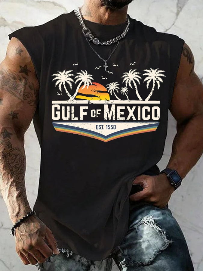 Men's Gulf Of Mexico Print Round Neck Tank Top