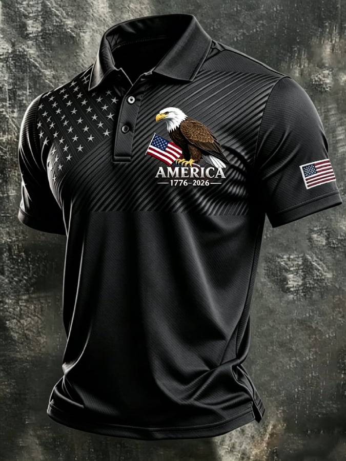 Men's American Flag Print Polo Shirt