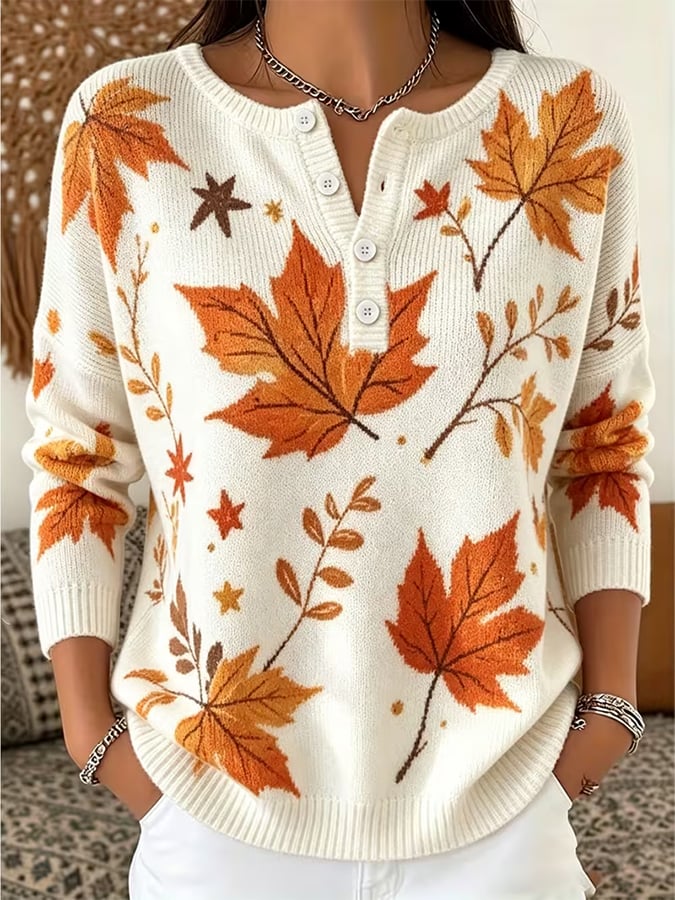 Women's Casual Henley Collar Autumn Print Shirt