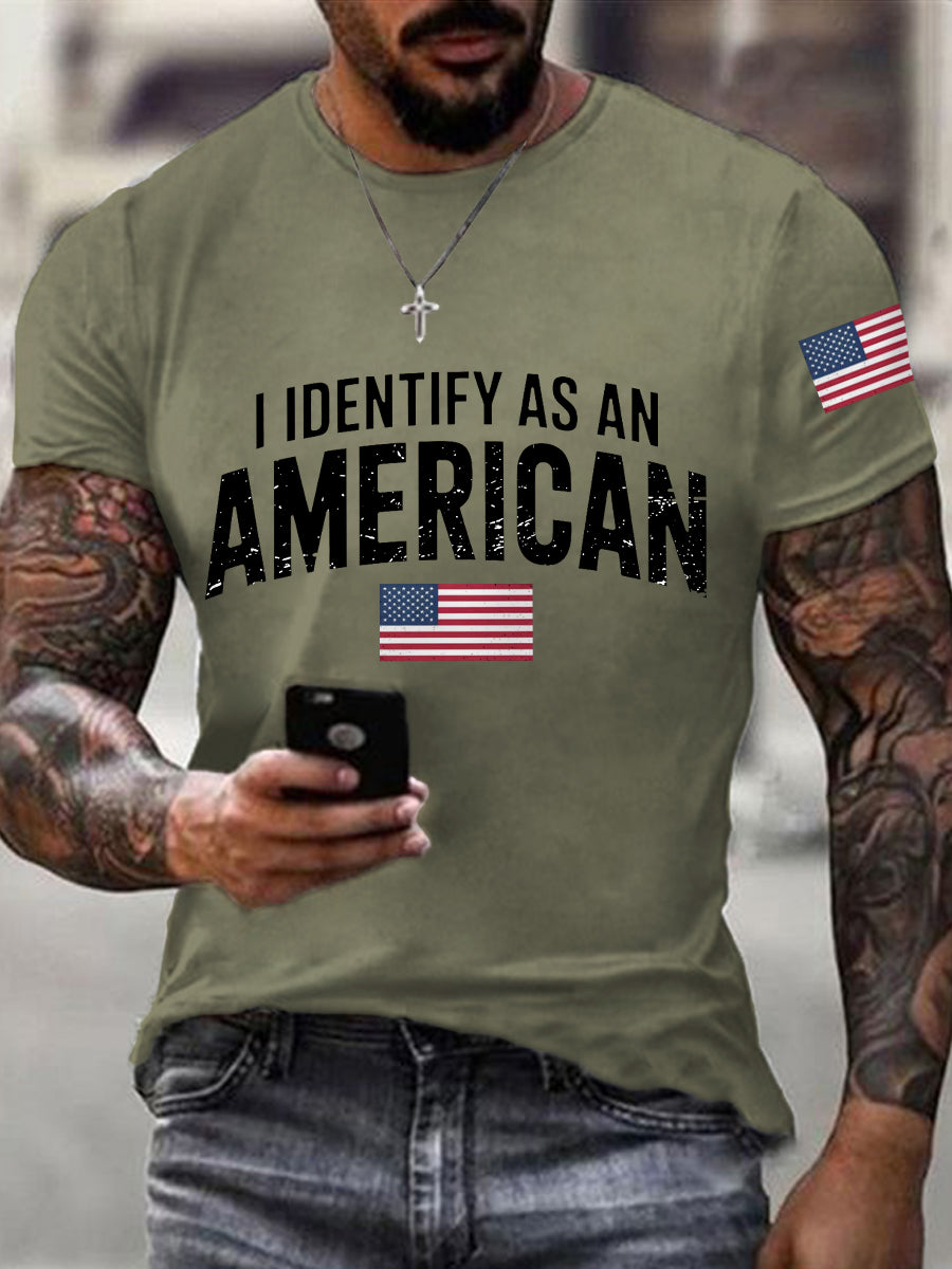 Men's I Identify As An American USA Flag Patriotic Gift Print Casual Tee