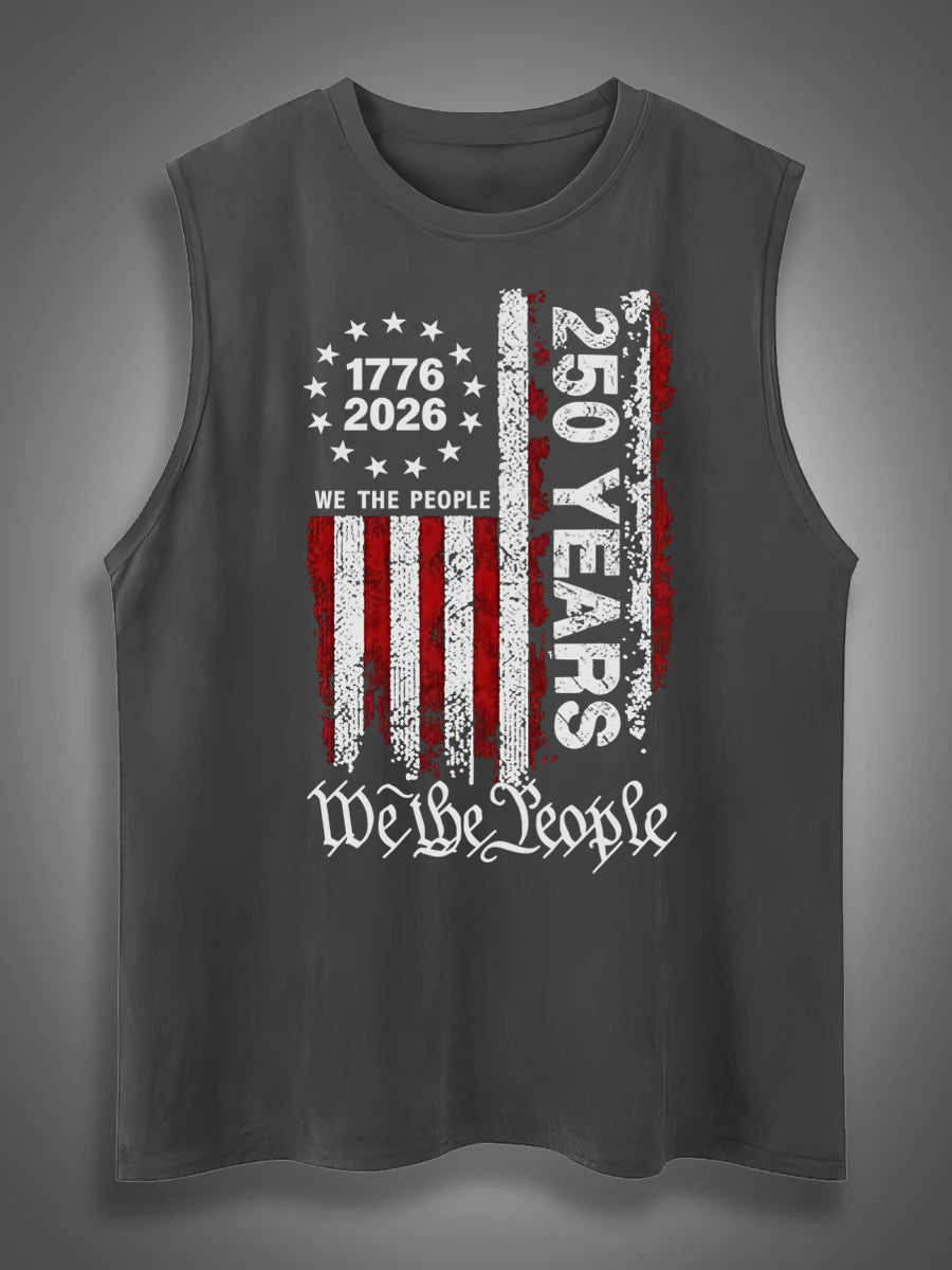 250 Anniversary USA Shirts Mens 250th American Flag 100% Cotton Sleeveless Tank Tops