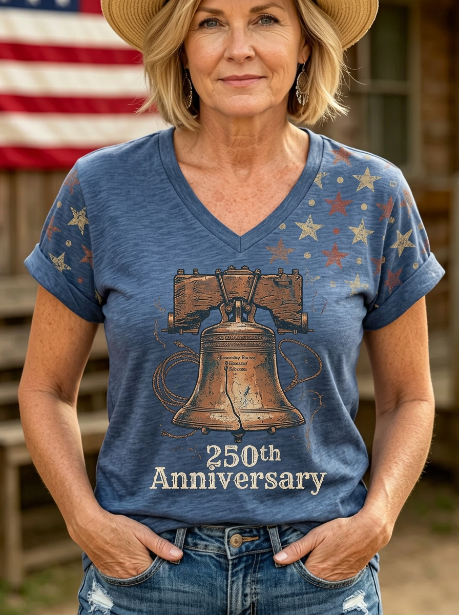 Women's Independence Day Liberty Bell 250th Anniversary Printed T-shirt