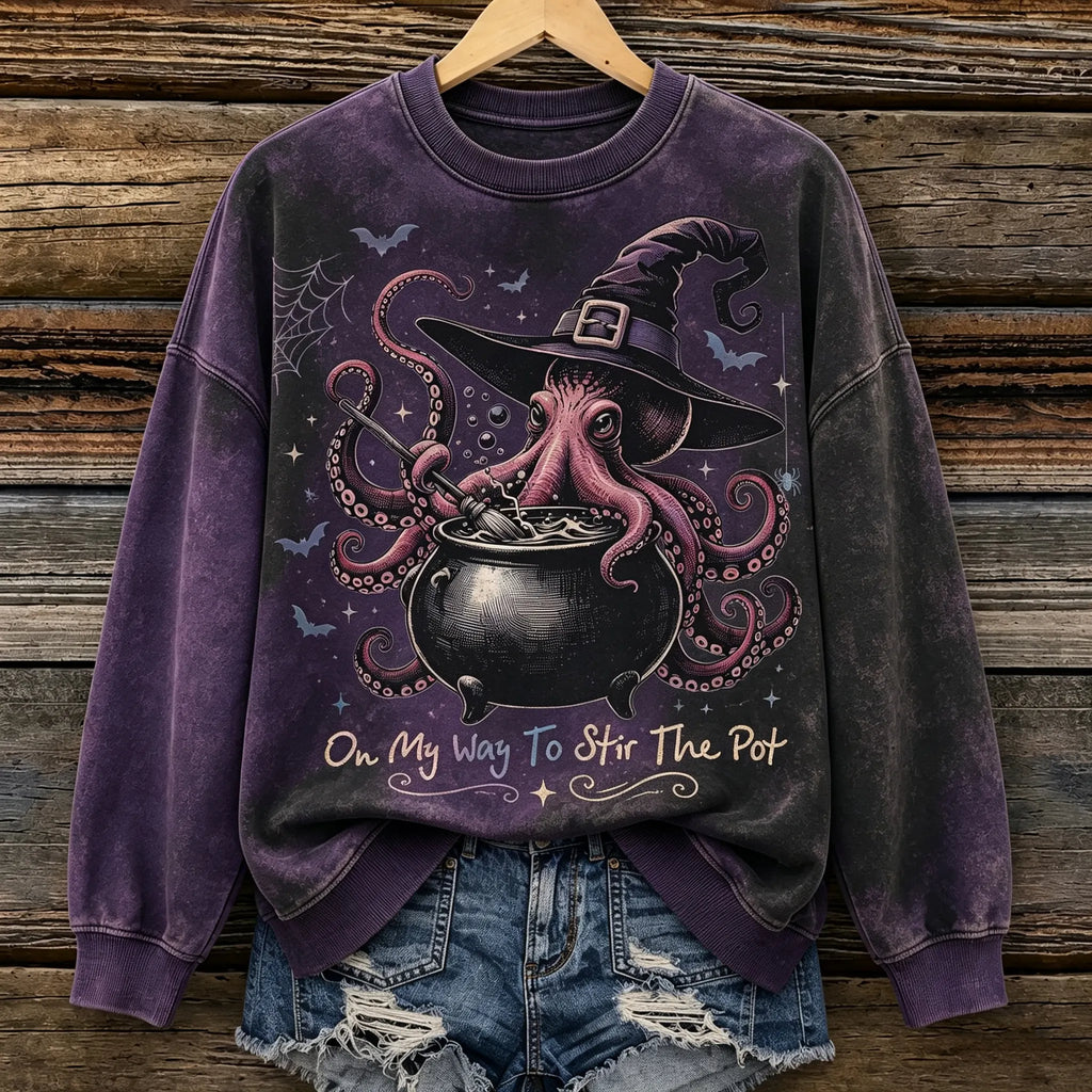 Women's Retro Halloween Octopus Witch Print Sweatshirt