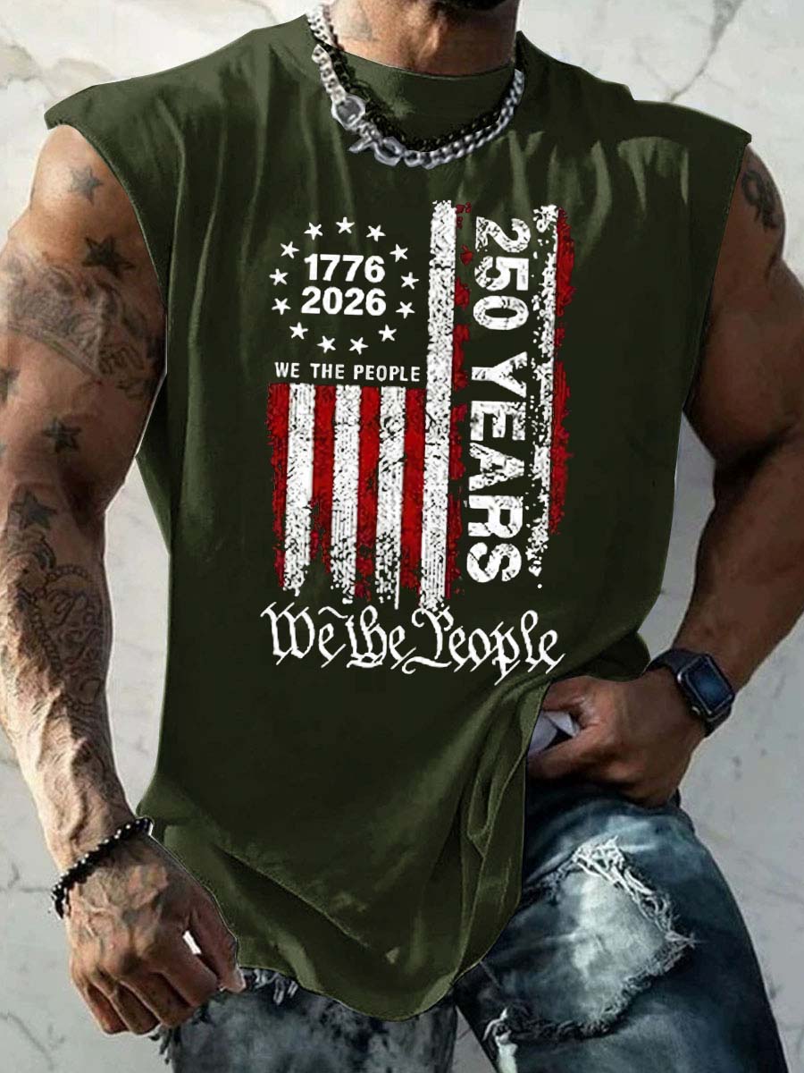 We The People 250 Years Pattern Round Neck 100% Cotton Tank Top