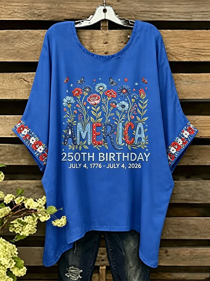 Women's 250 Years Of Freedom Flower Art Print  Top