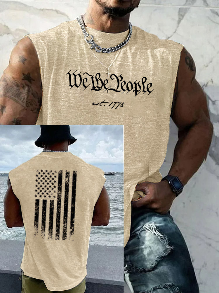 We The People Pattern Round Neck 100% Cotton Tank Top
