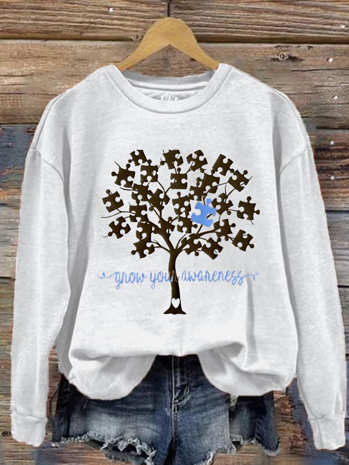 Women's Grow Your Awareness Tree of Life Autism Print Sweatshirt