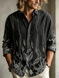 Men's Retro Plant Pattern Design Casual Linen Shirt