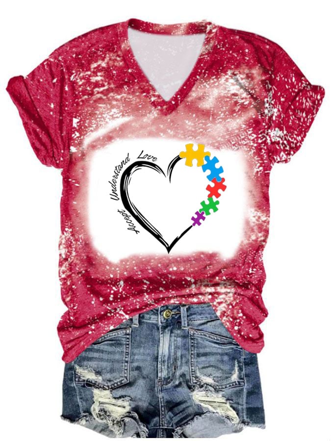 Women'S Heart Print V-Neck T-Shirt