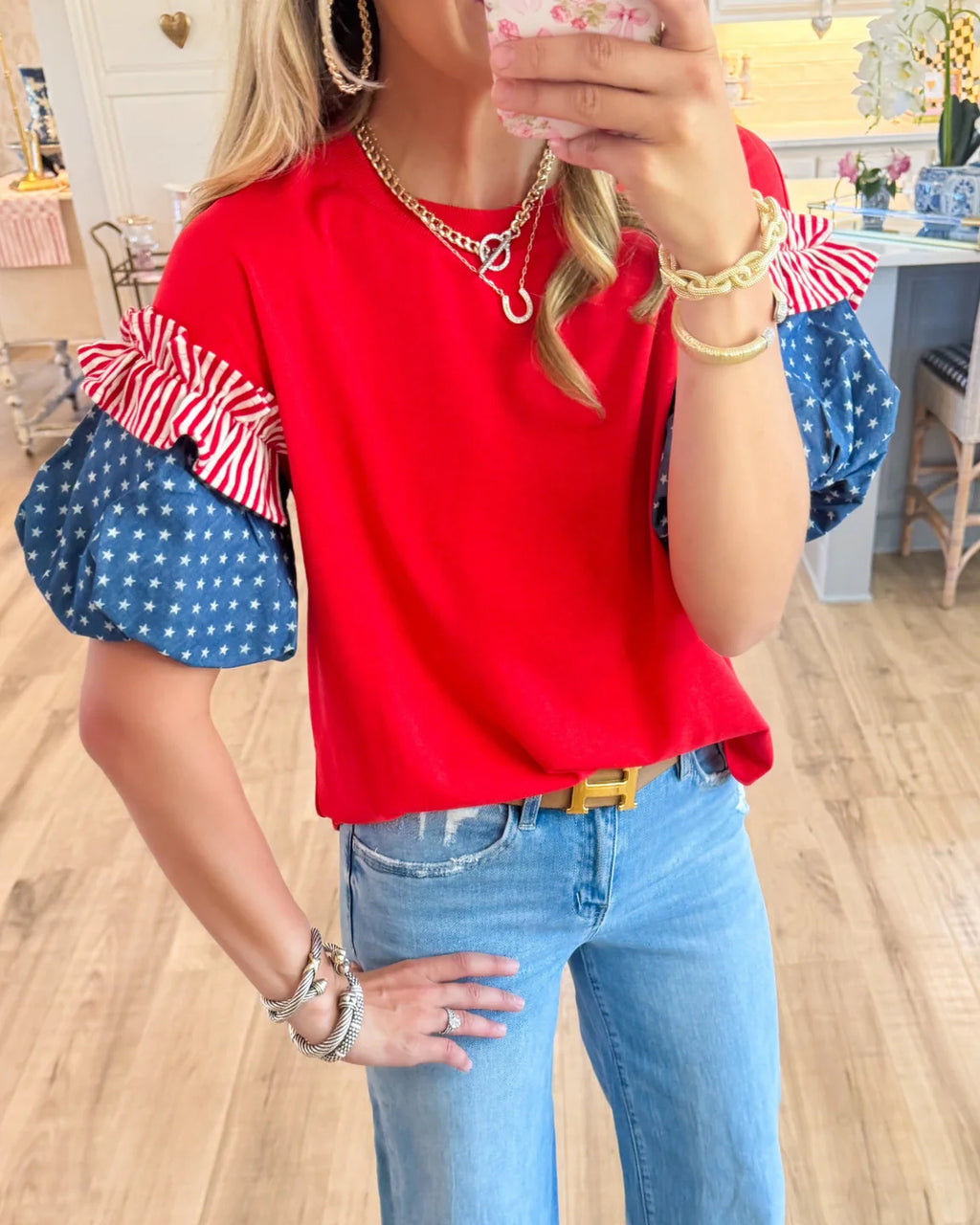 Women'S American Style Puff Sleeve Top
