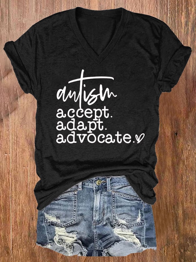 Women's Autism Awareness Printed Casual T-Shirt