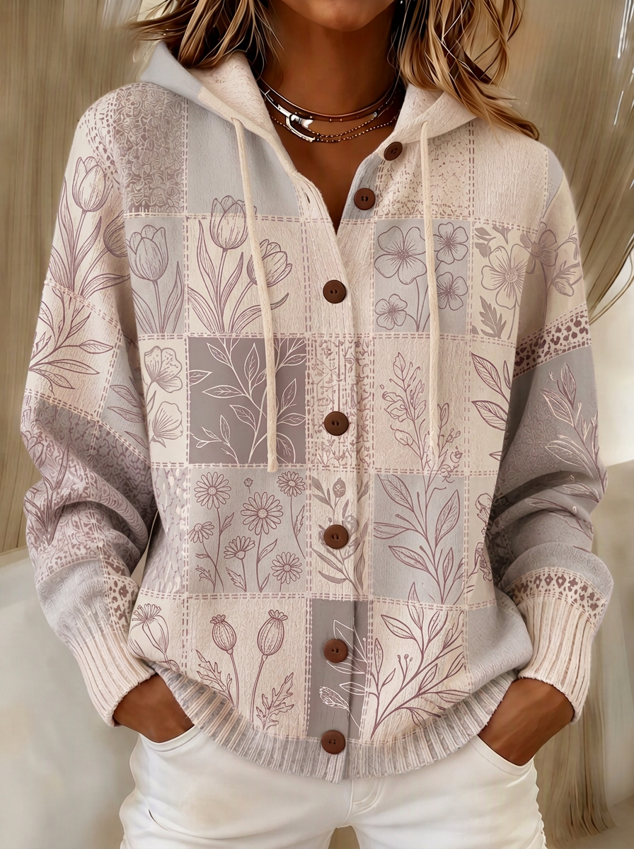 Women's Breast Cancer Awareness Pink Floral Patchwork Printed Cardigan