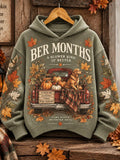Women's Vintage Autumn Truck-print Casual Hooded Sweater