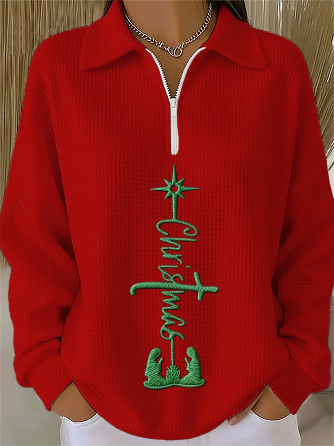 Women's Christmas Faith Print Waffle Chain Top