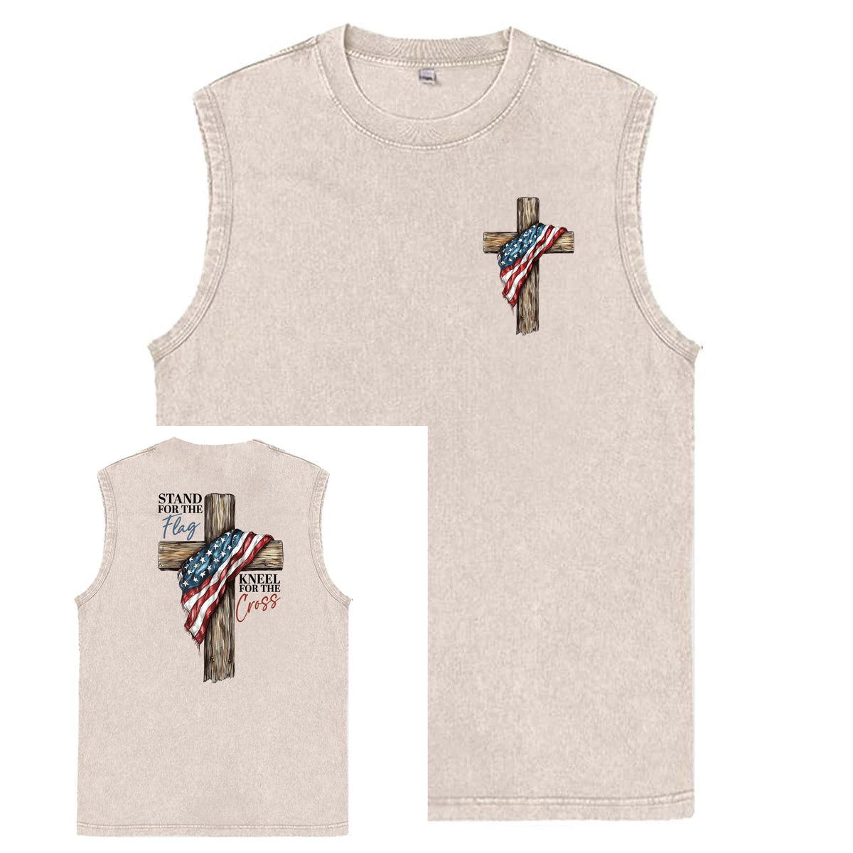 Stand For The Flag Kneel For The Cross Unisex Washed Cotton Sleeveless Tank Tops