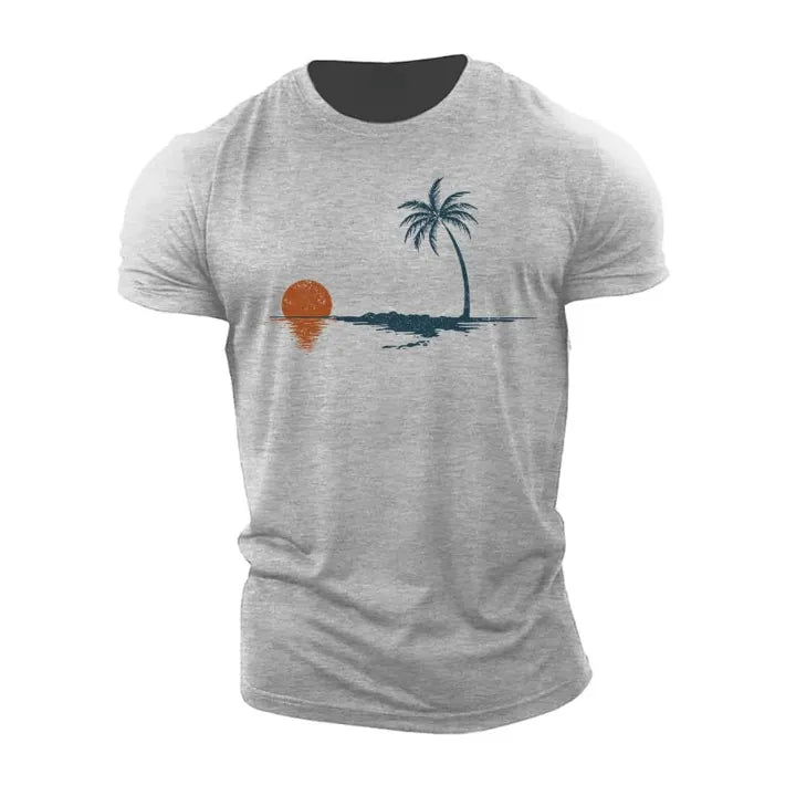 Men'S Palm Sunset Reflection Crew Neck Cotton Short-Sleeve T-Shirt