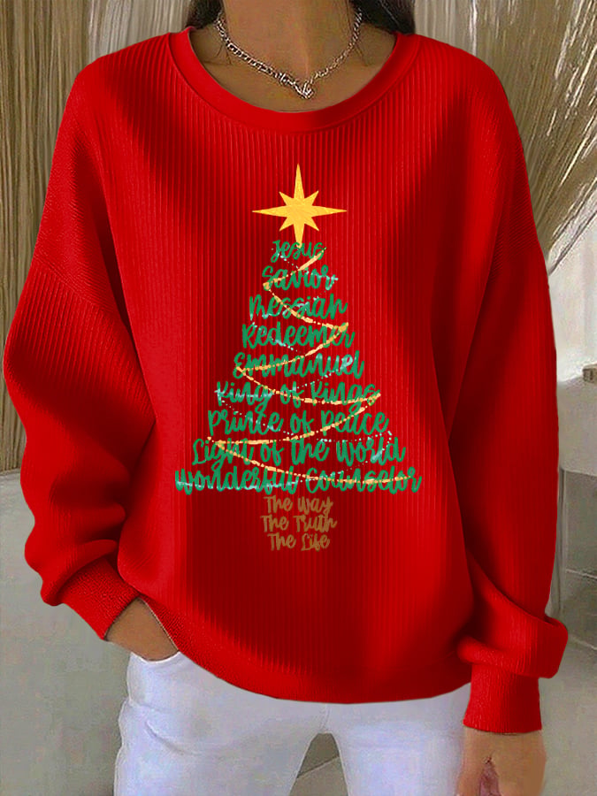 Women's Faith Christmas Tree Print Casual Sweatshirt