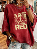 Women's Vintage Distressed Washed  Red Friday Pattern Oversized T-Shirt
