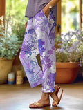 Women's Purple Flower Print Alzheimer's Awareness Support Casual Pants