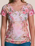 Women's Breast Cancer Awareness Floral Art V-Neck Short-Sleeve T-Shirt