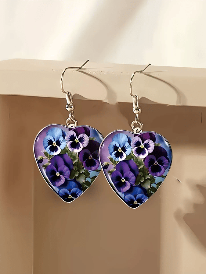 Purple Heart Pansy Design Earrings