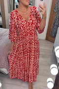 🔥Last Day 50% OFF-Bohemian Print V-Neck Waist Wrap Maxi Dress