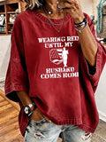 Women's Vintage Distressed Washed  Red Friday Pattern Oversized T-Shirt