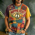 Men's Retro Music Hippie Print Short-sleeve T-shirt